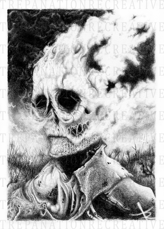 Détail print Self Portrait — portrait encre noire sur fond blanc, dark art France